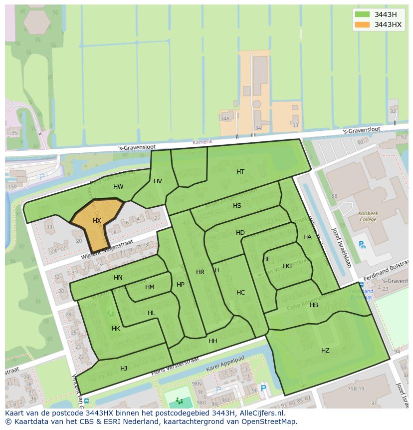 Afbeelding van het postcodegebied 3443 HX op de kaart.