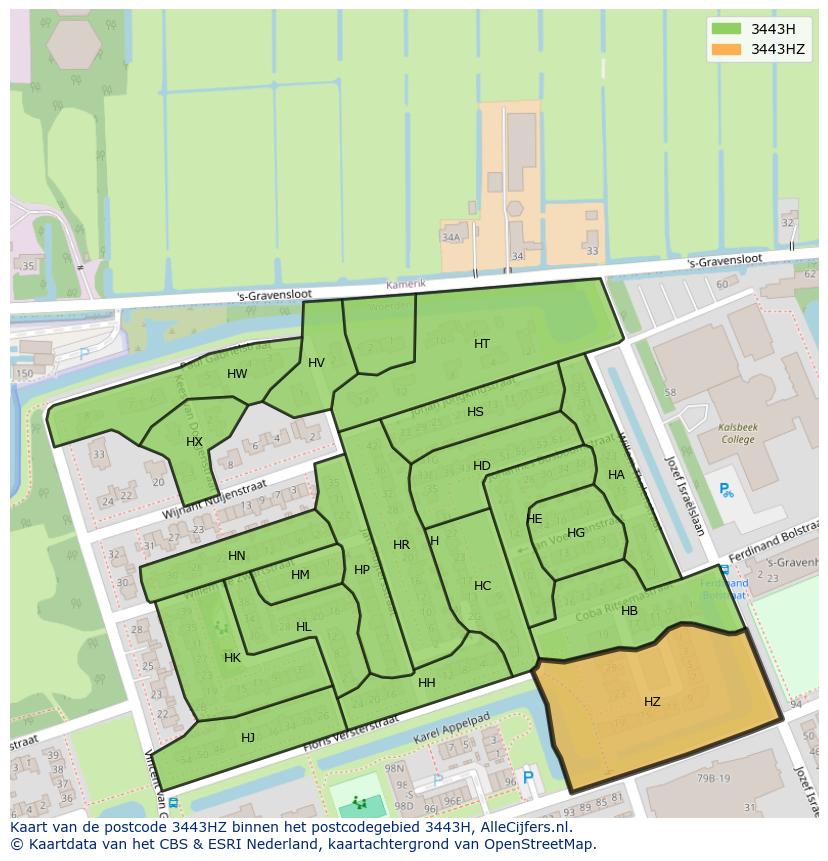 Afbeelding van het postcodegebied 3443 HZ op de kaart.