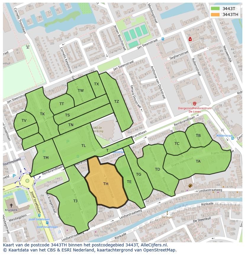 Afbeelding van het postcodegebied 3443 TH op de kaart.