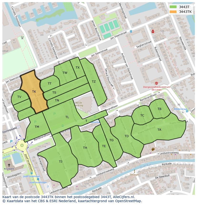 Afbeelding van het postcodegebied 3443 TK op de kaart.
