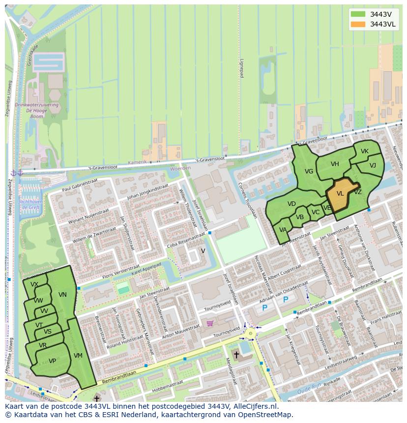 Afbeelding van het postcodegebied 3443 VL op de kaart.