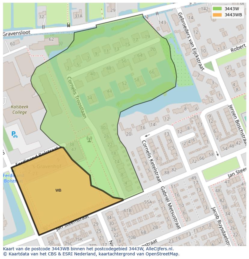 Afbeelding van het postcodegebied 3443 WB op de kaart.