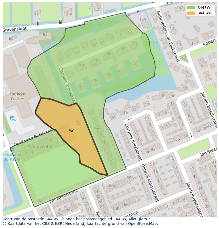 Afbeelding van het postcodegebied 3443 WC op de kaart.