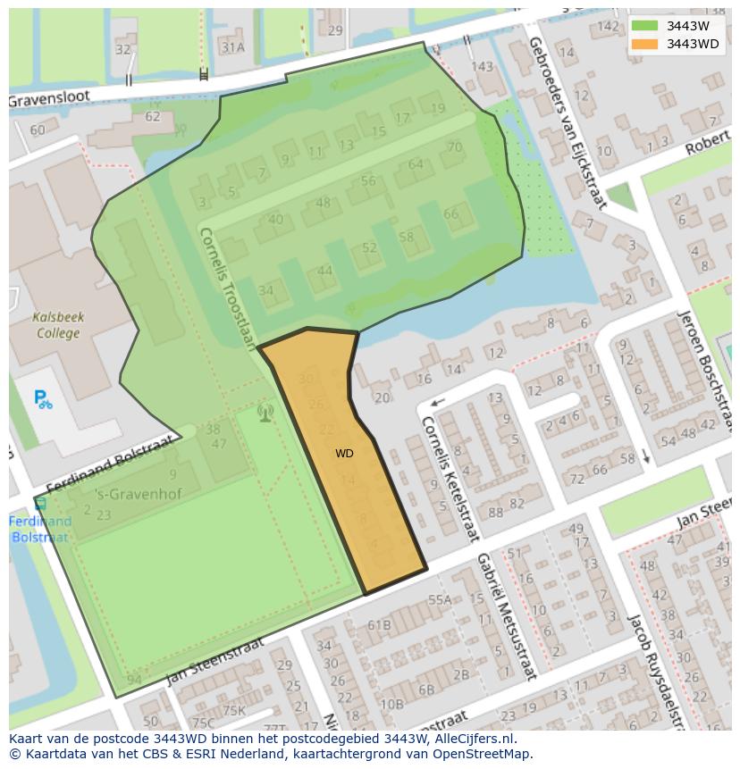 Afbeelding van het postcodegebied 3443 WD op de kaart.
