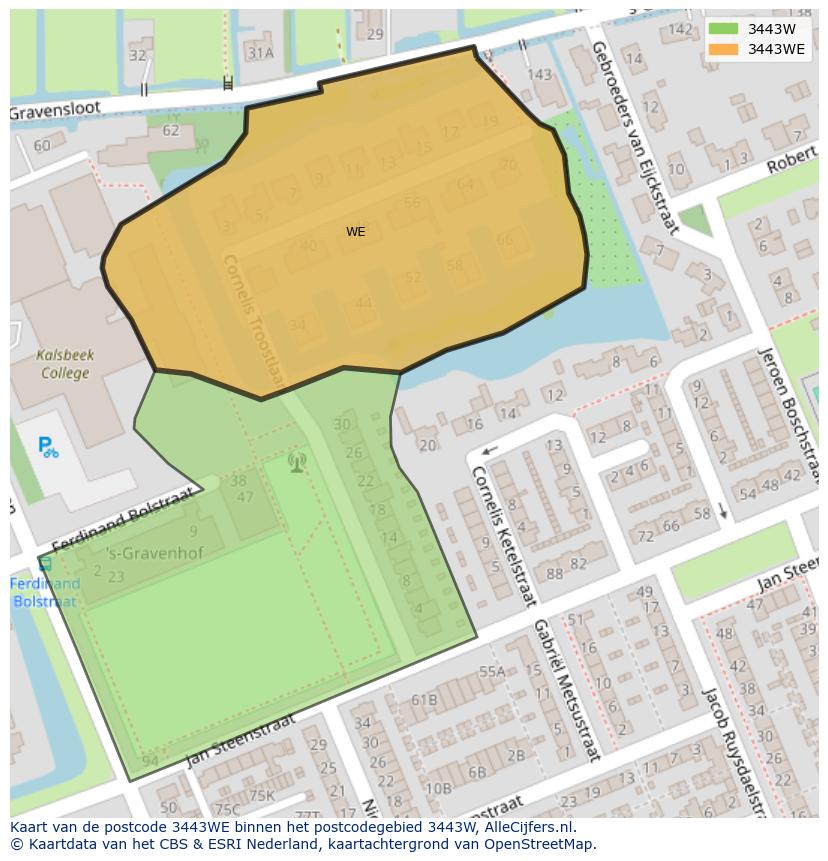 Afbeelding van het postcodegebied 3443 WE op de kaart.