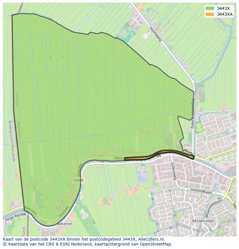 Afbeelding van het postcodegebied 3443 XA op de kaart.