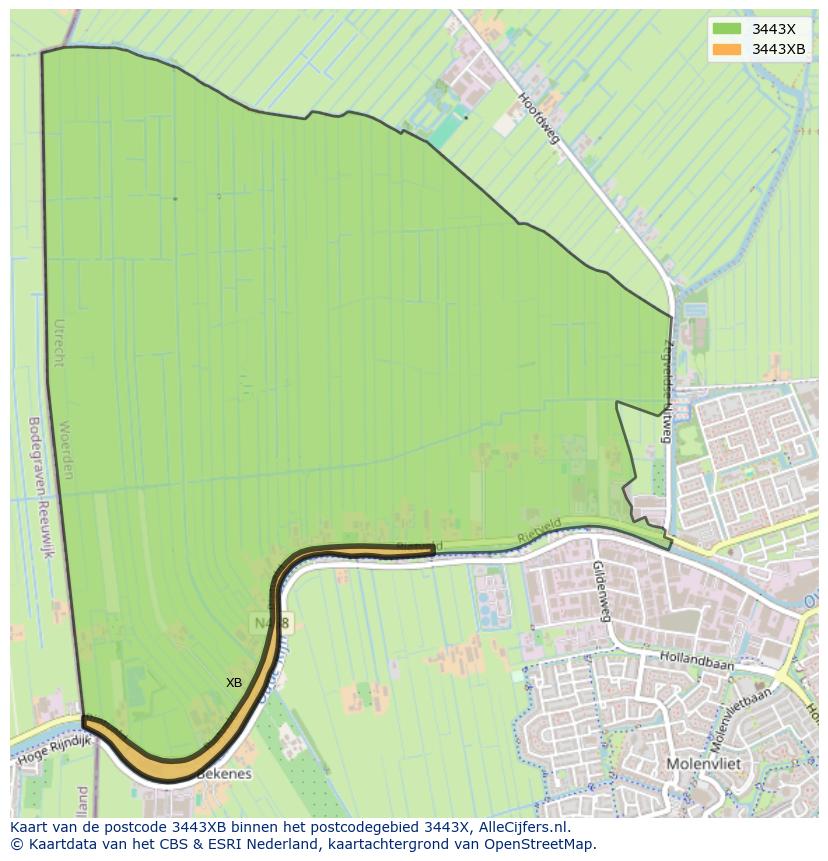 Afbeelding van het postcodegebied 3443 XB op de kaart.