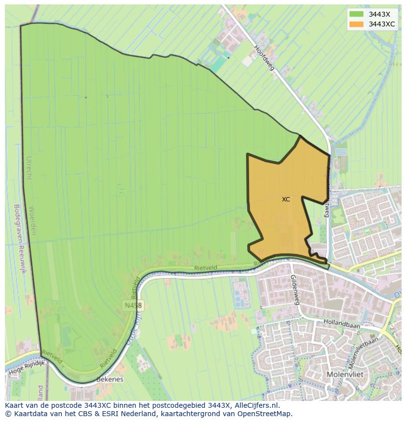 Afbeelding van het postcodegebied 3443 XC op de kaart.