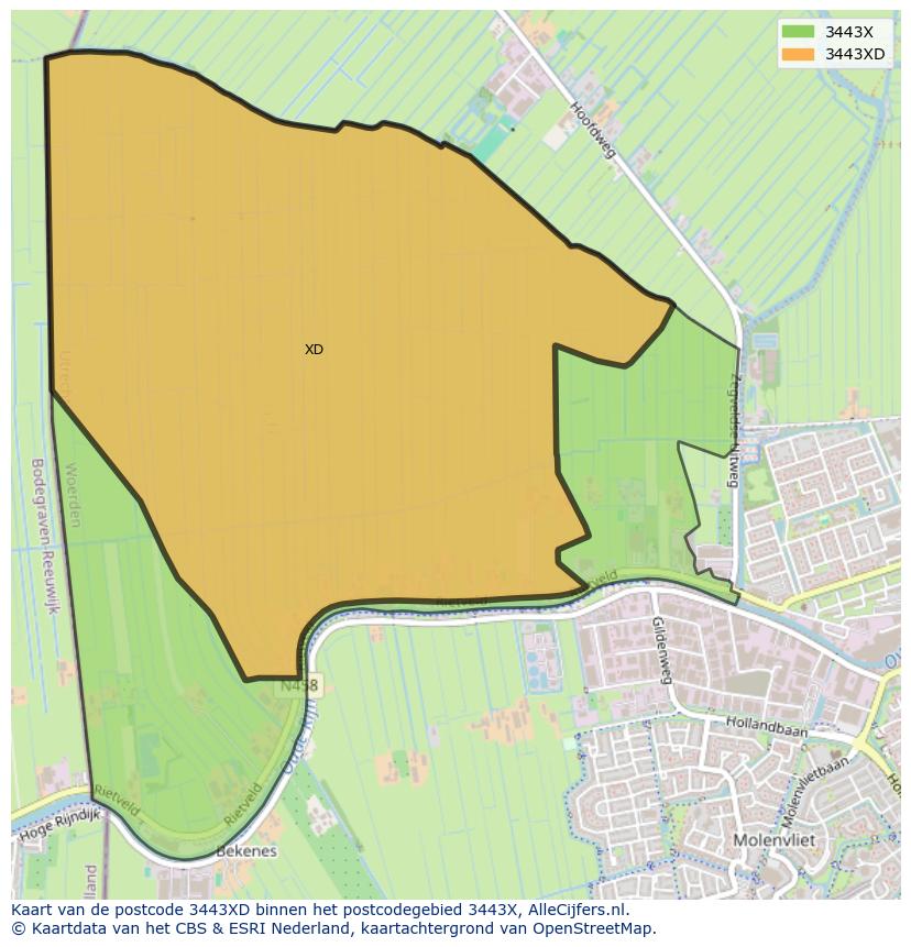Afbeelding van het postcodegebied 3443 XD op de kaart.