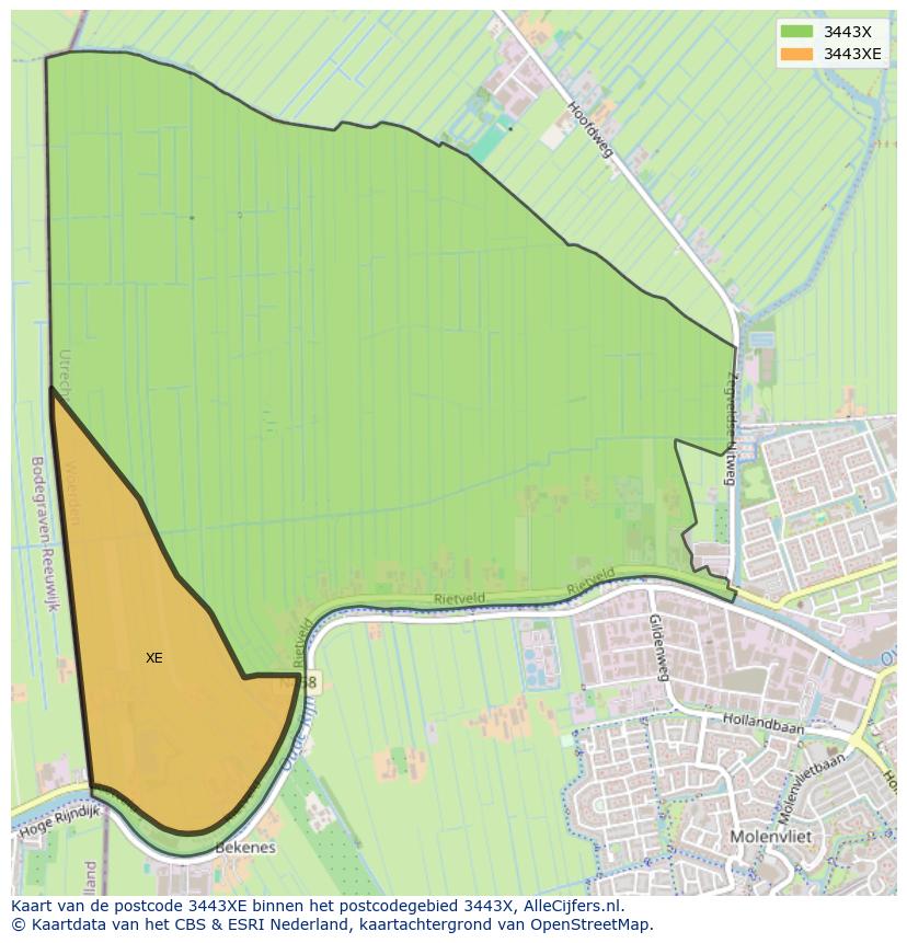 Afbeelding van het postcodegebied 3443 XE op de kaart.