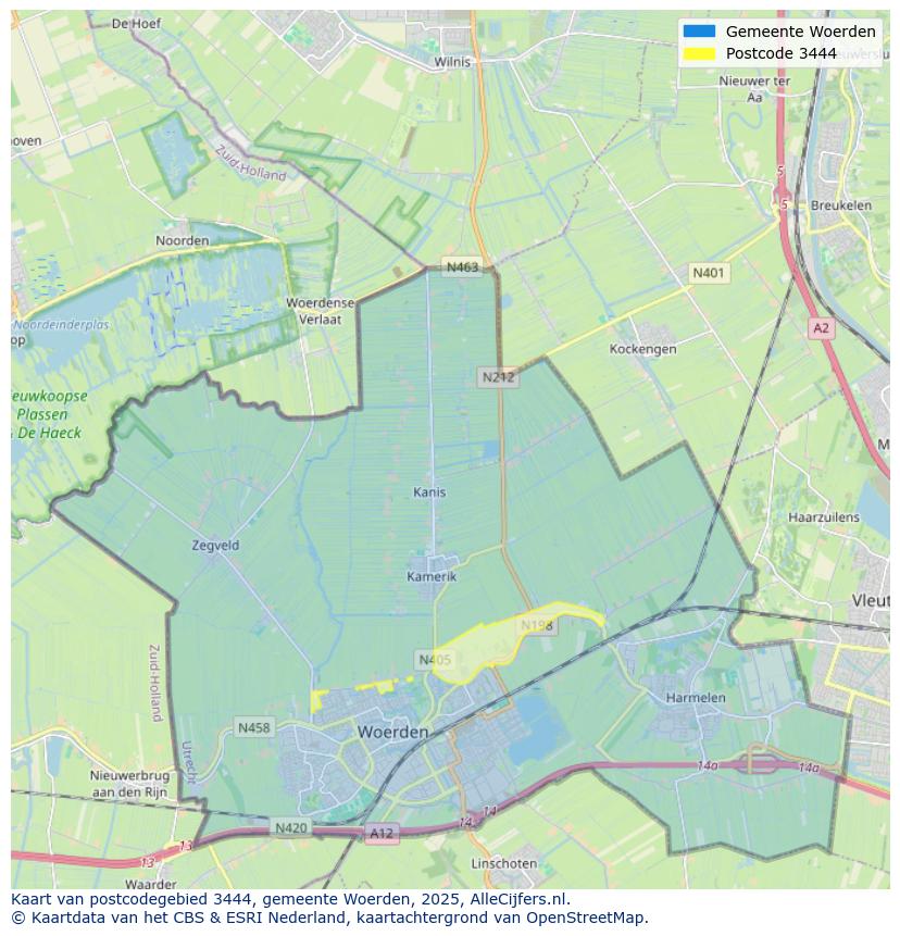 Afbeelding van het postcodegebied 3444 op de kaart.