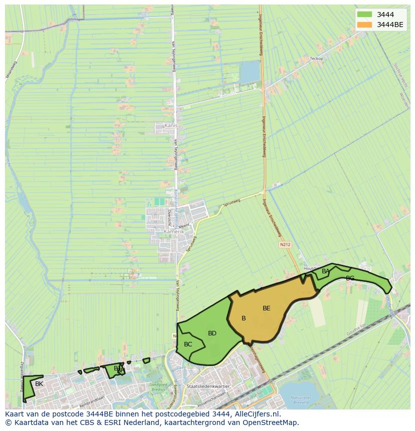 Afbeelding van het postcodegebied 3444 BE op de kaart.