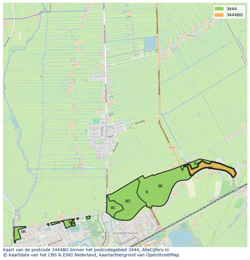 Afbeelding van het postcodegebied 3444 BG op de kaart.