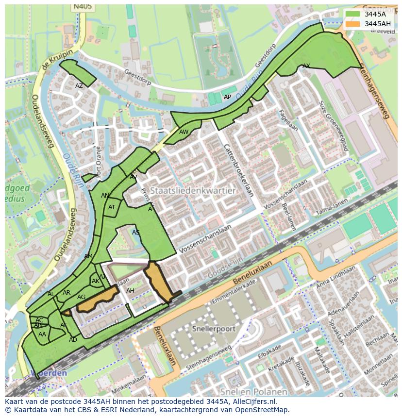 Afbeelding van het postcodegebied 3445 AH op de kaart.