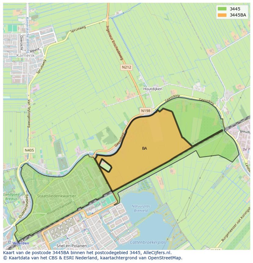 Afbeelding van het postcodegebied 3445 BA op de kaart.