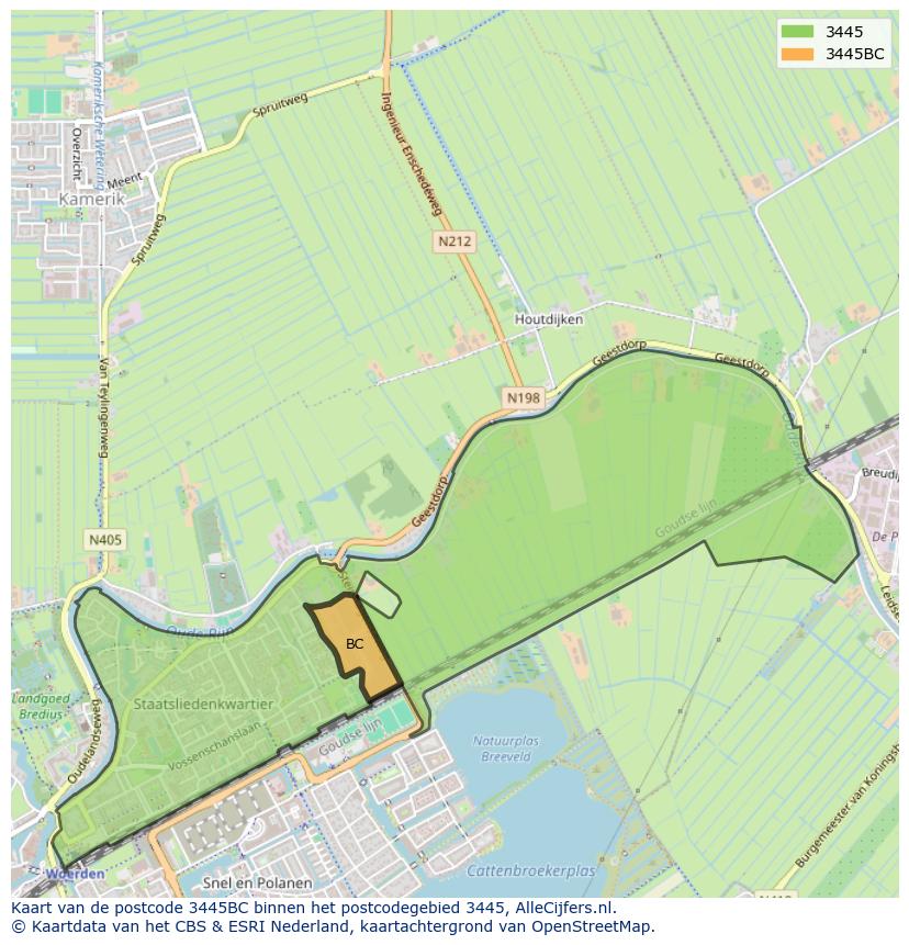 Afbeelding van het postcodegebied 3445 BC op de kaart.