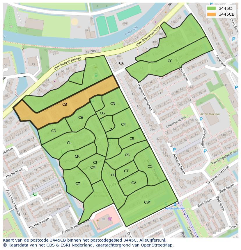 Afbeelding van het postcodegebied 3445 CB op de kaart.