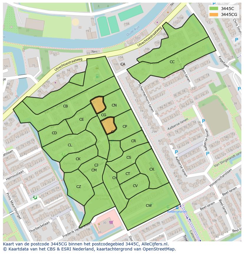 Afbeelding van het postcodegebied 3445 CG op de kaart.