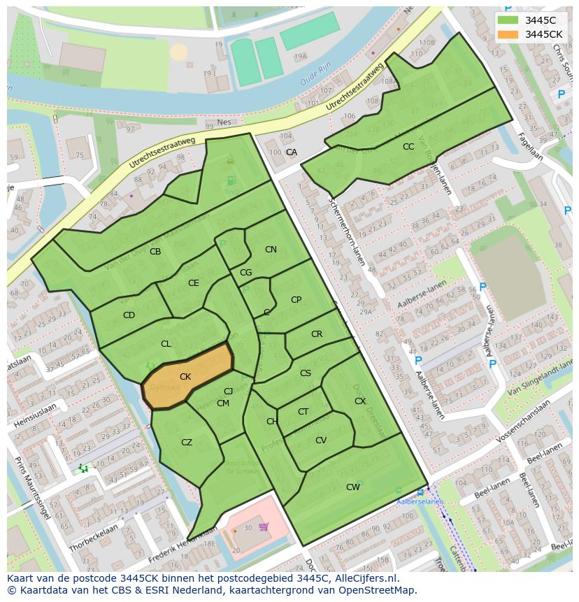Afbeelding van het postcodegebied 3445 CK op de kaart.