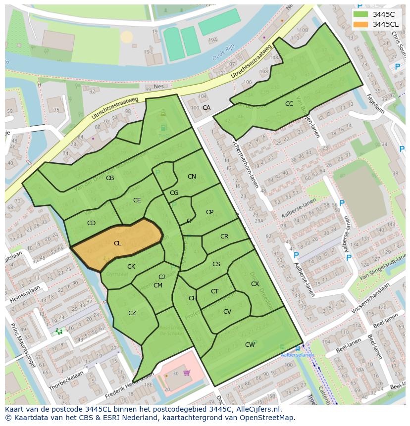 Afbeelding van het postcodegebied 3445 CL op de kaart.