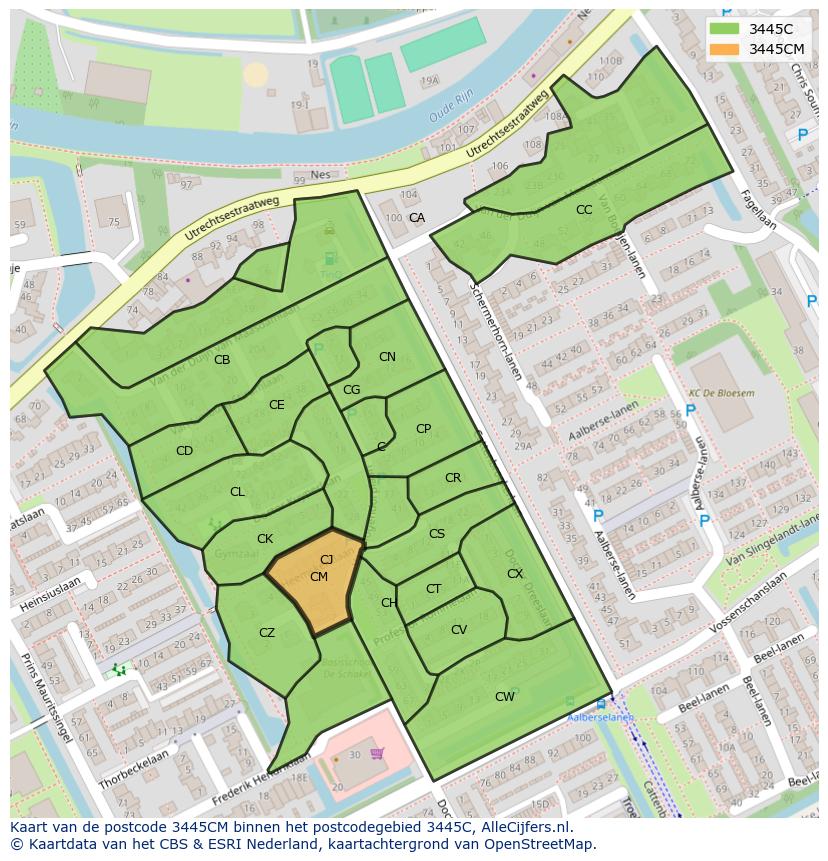 Afbeelding van het postcodegebied 3445 CM op de kaart.