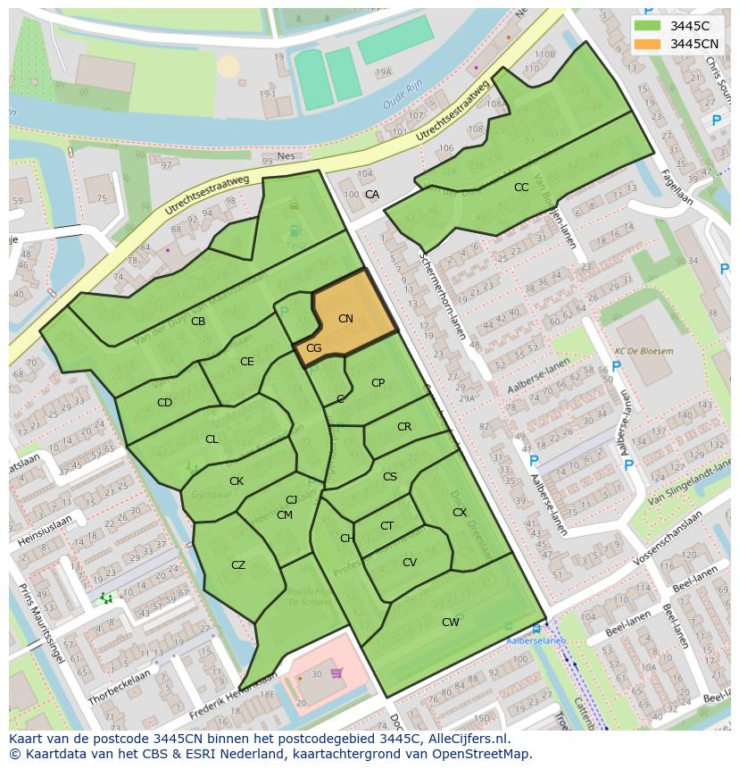 Afbeelding van het postcodegebied 3445 CN op de kaart.
