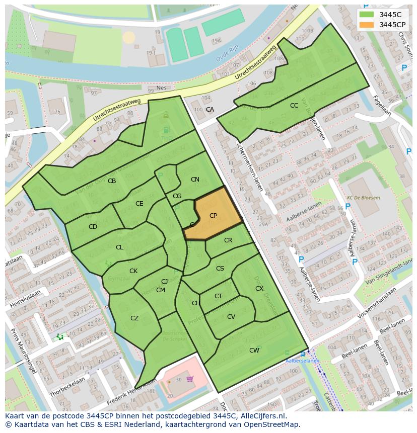 Afbeelding van het postcodegebied 3445 CP op de kaart.