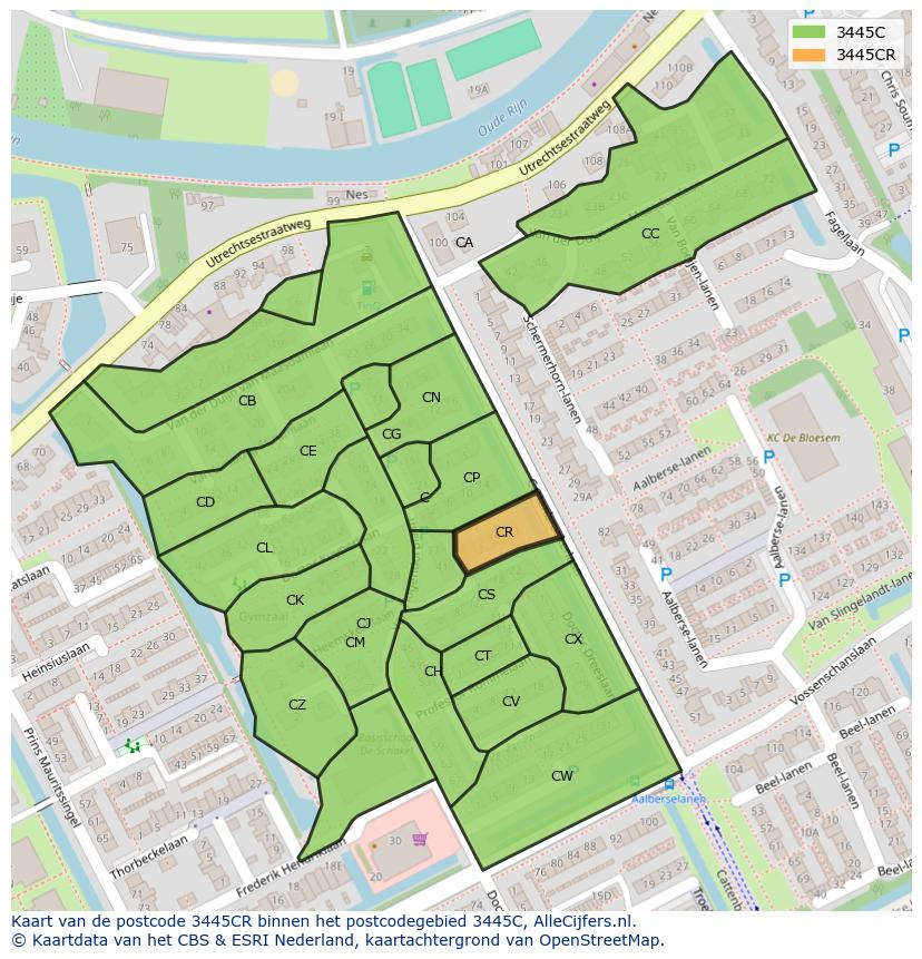 Afbeelding van het postcodegebied 3445 CR op de kaart.