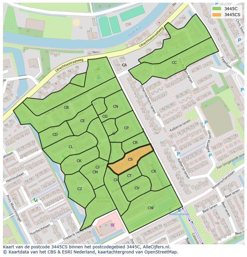 Afbeelding van het postcodegebied 3445 CS op de kaart.