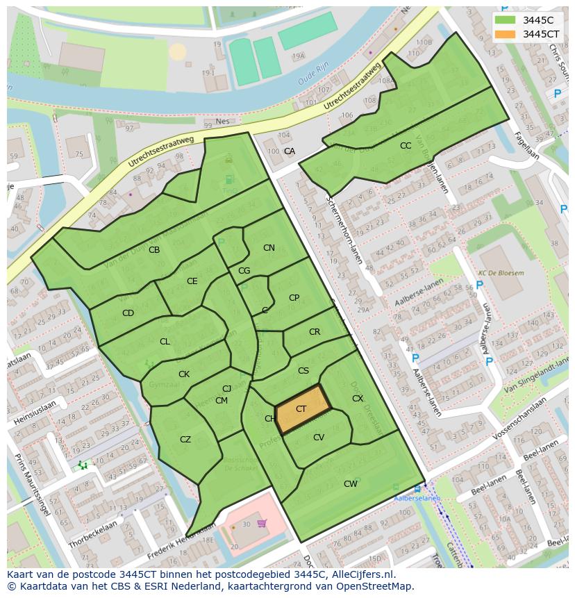 Afbeelding van het postcodegebied 3445 CT op de kaart.