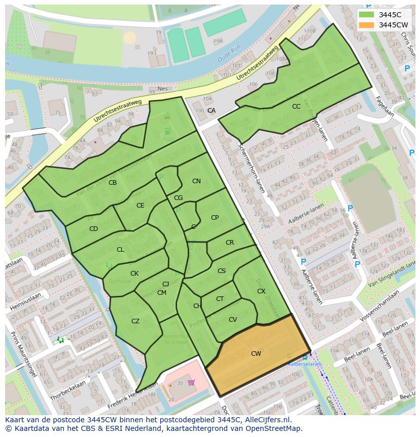 Afbeelding van het postcodegebied 3445 CW op de kaart.