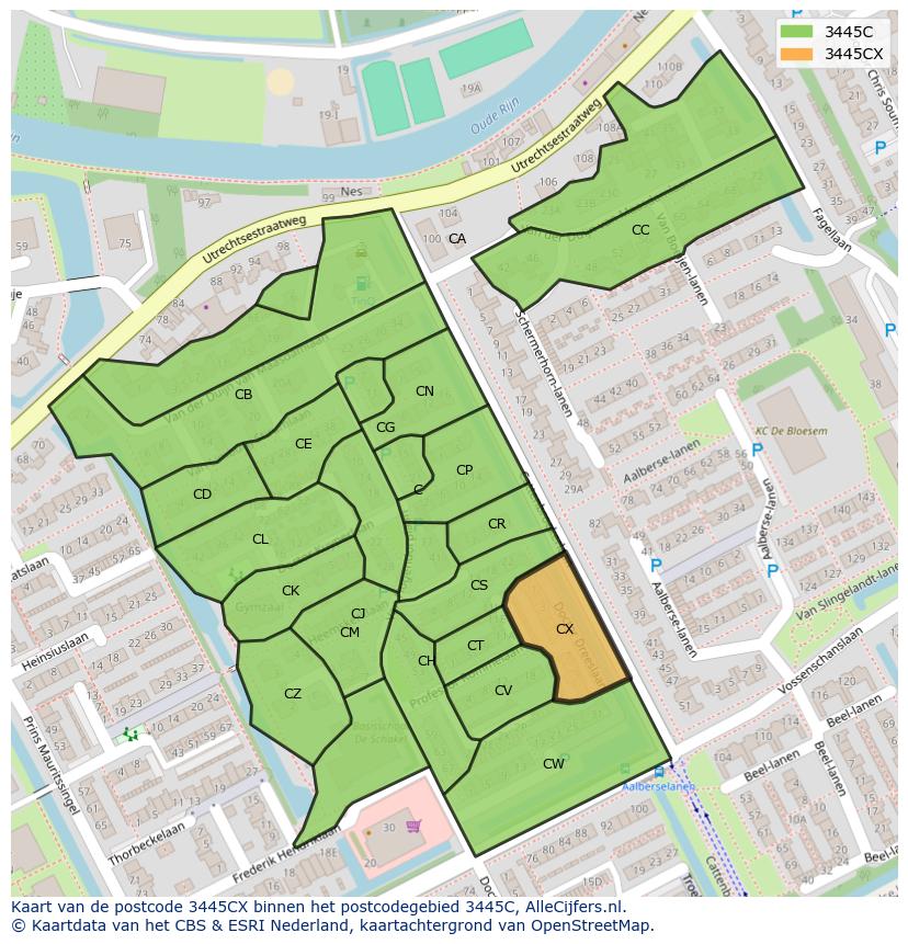 Afbeelding van het postcodegebied 3445 CX op de kaart.