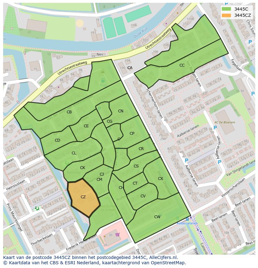 Afbeelding van het postcodegebied 3445 CZ op de kaart.