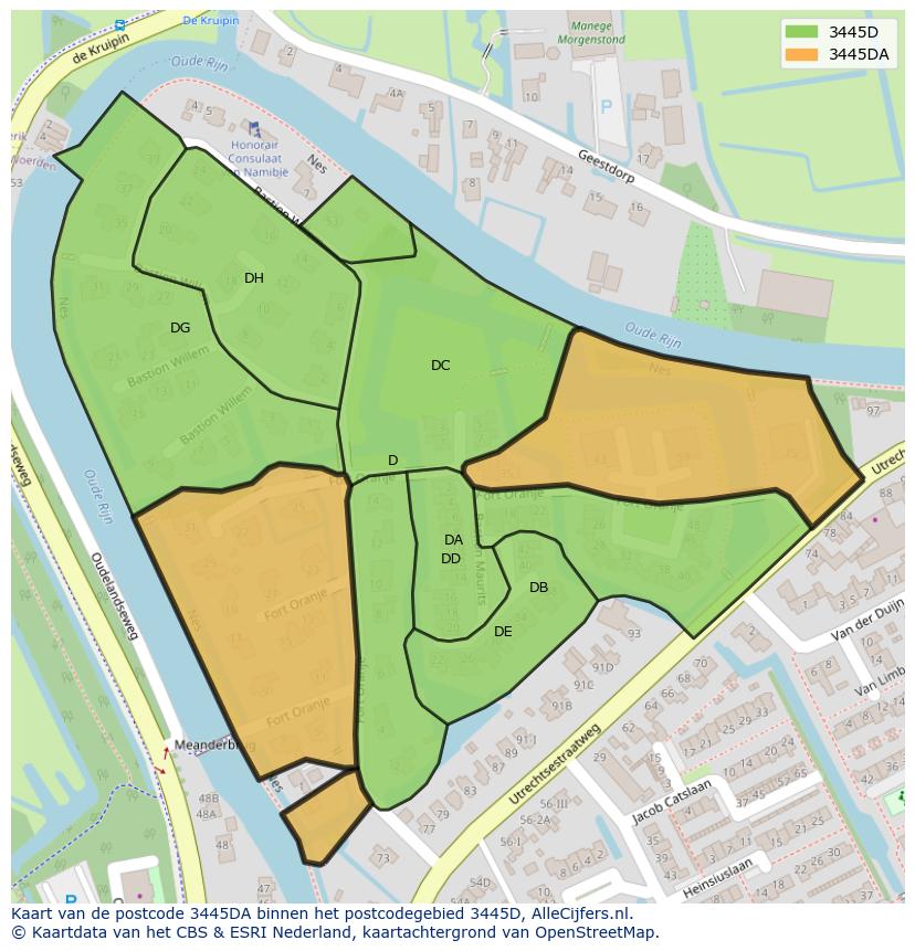 Afbeelding van het postcodegebied 3445 DA op de kaart.
