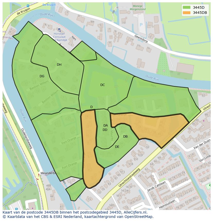 Afbeelding van het postcodegebied 3445 DB op de kaart.