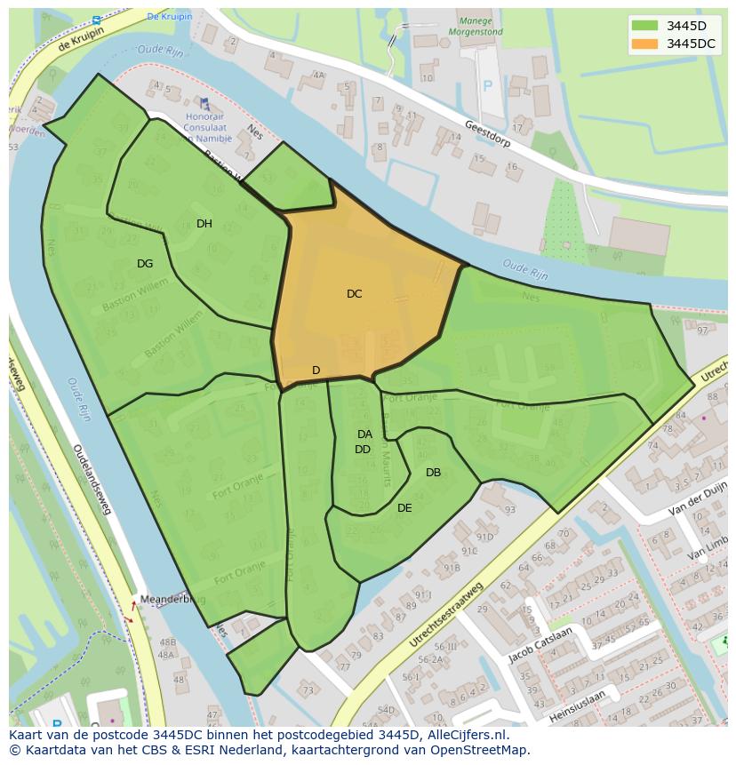 Afbeelding van het postcodegebied 3445 DC op de kaart.