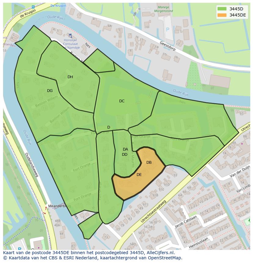 Afbeelding van het postcodegebied 3445 DE op de kaart.