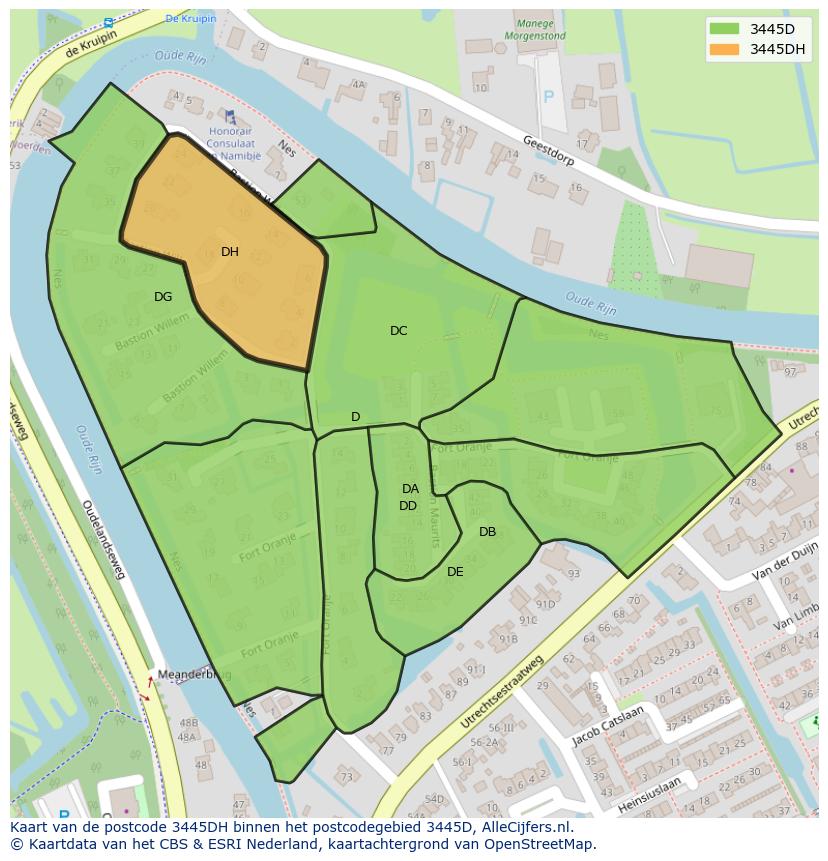 Afbeelding van het postcodegebied 3445 DH op de kaart.