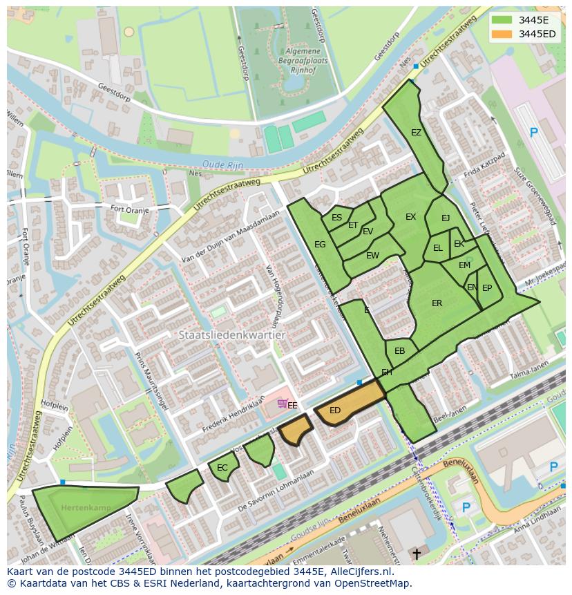 Afbeelding van het postcodegebied 3445 ED op de kaart.