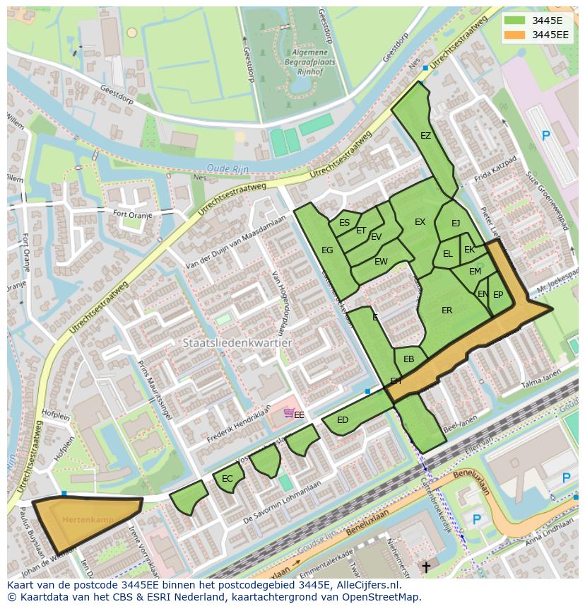Afbeelding van het postcodegebied 3445 EE op de kaart.