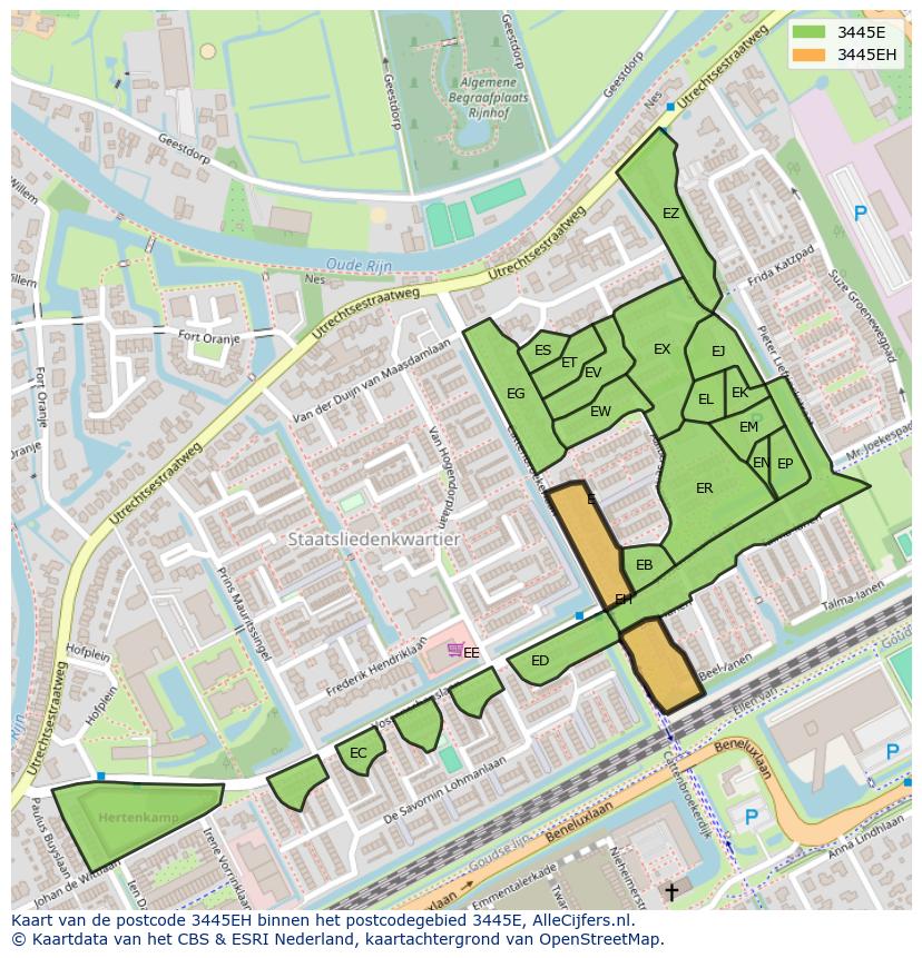 Afbeelding van het postcodegebied 3445 EH op de kaart.