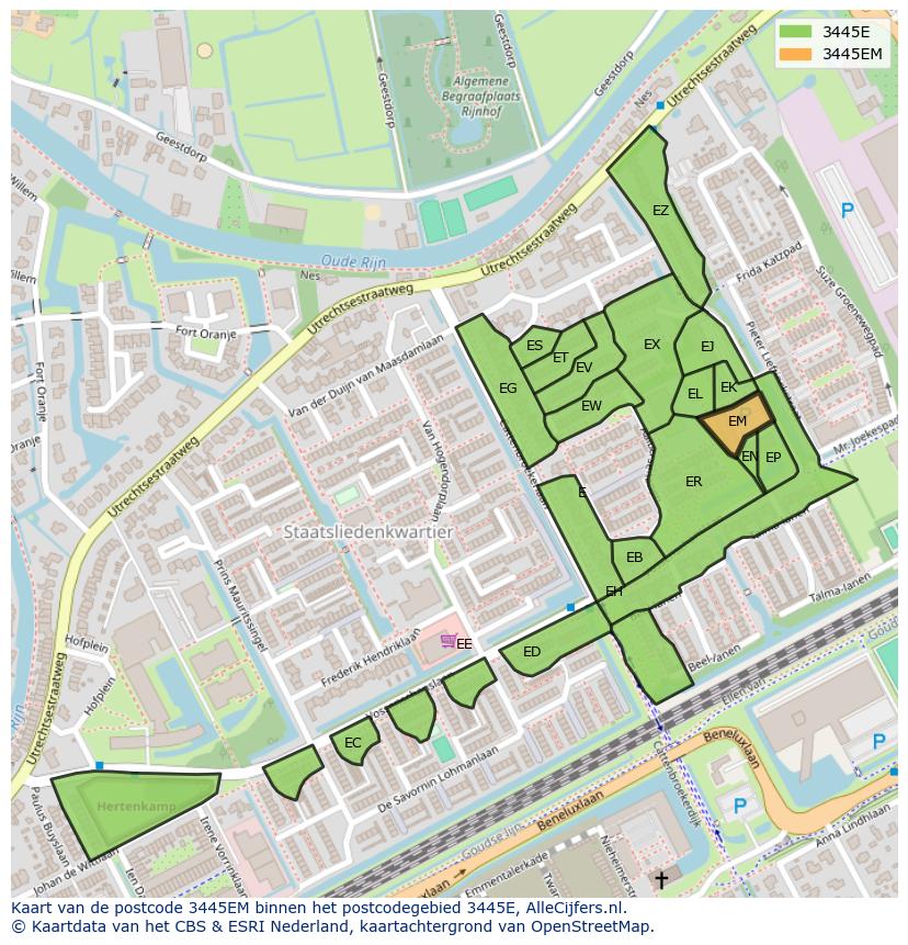 Afbeelding van het postcodegebied 3445 EM op de kaart.