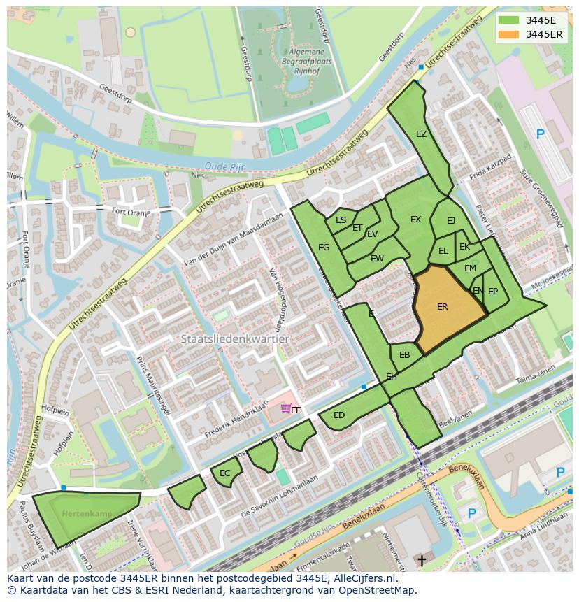 Afbeelding van het postcodegebied 3445 ER op de kaart.
