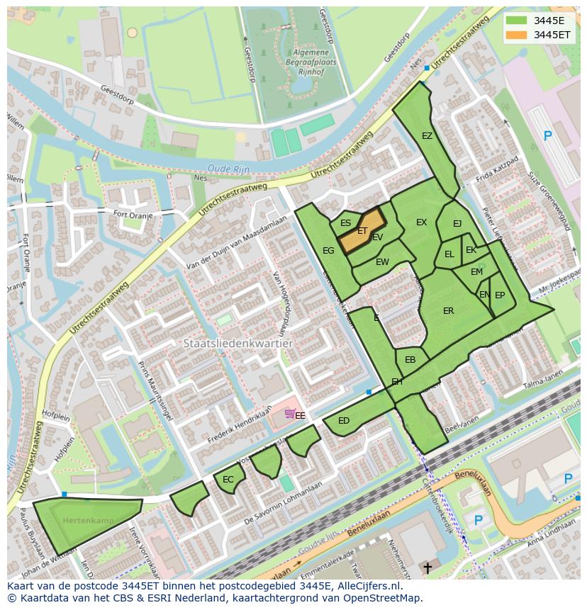Afbeelding van het postcodegebied 3445 ET op de kaart.