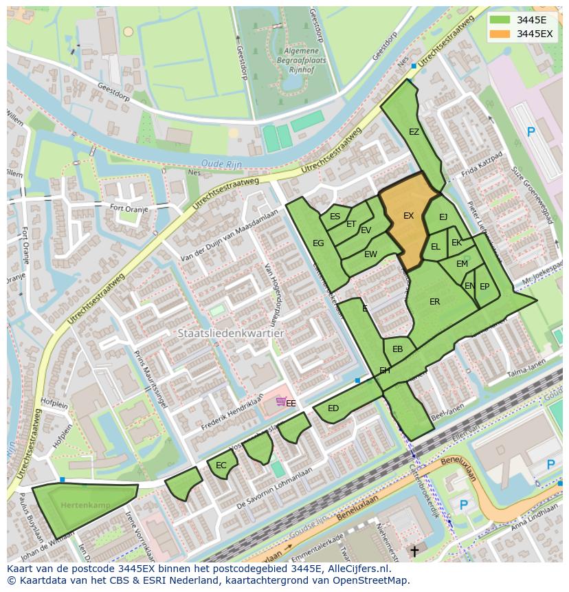 Afbeelding van het postcodegebied 3445 EX op de kaart.