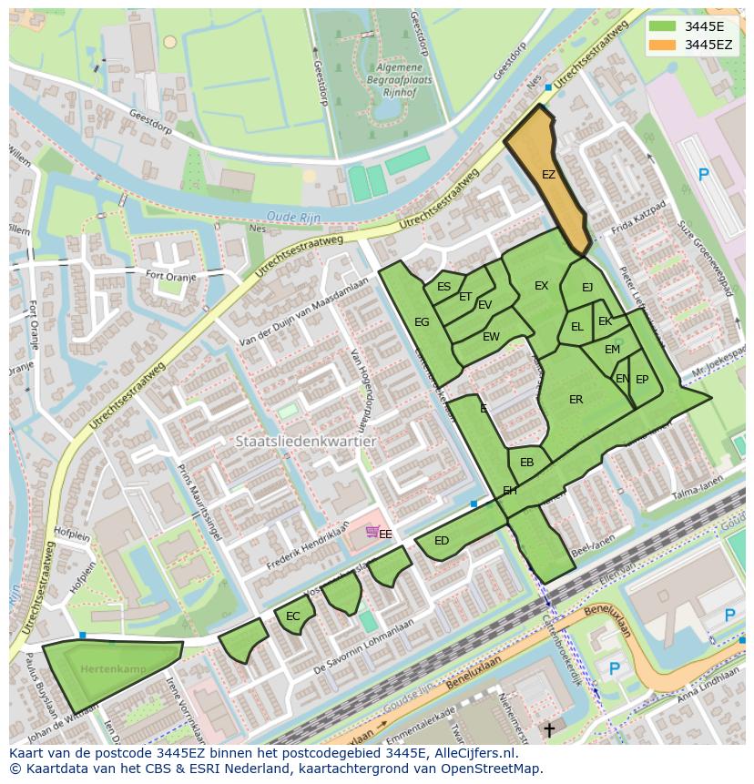 Afbeelding van het postcodegebied 3445 EZ op de kaart.