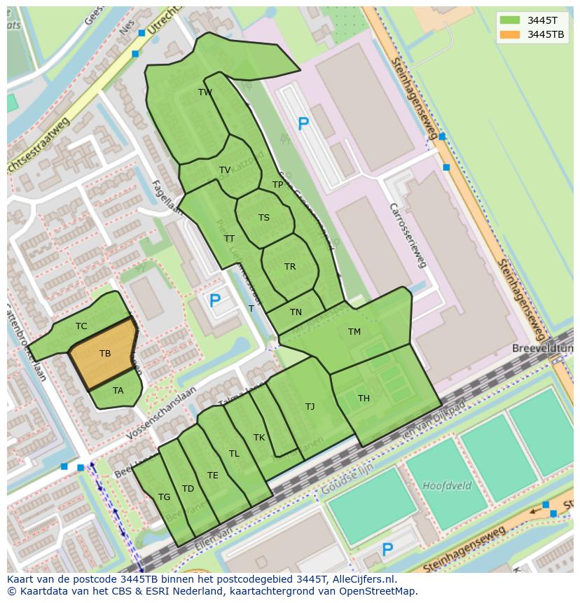 Afbeelding van het postcodegebied 3445 TB op de kaart.