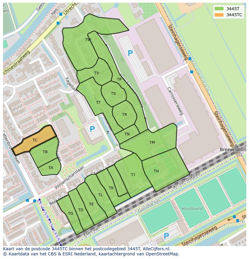 Afbeelding van het postcodegebied 3445 TC op de kaart.