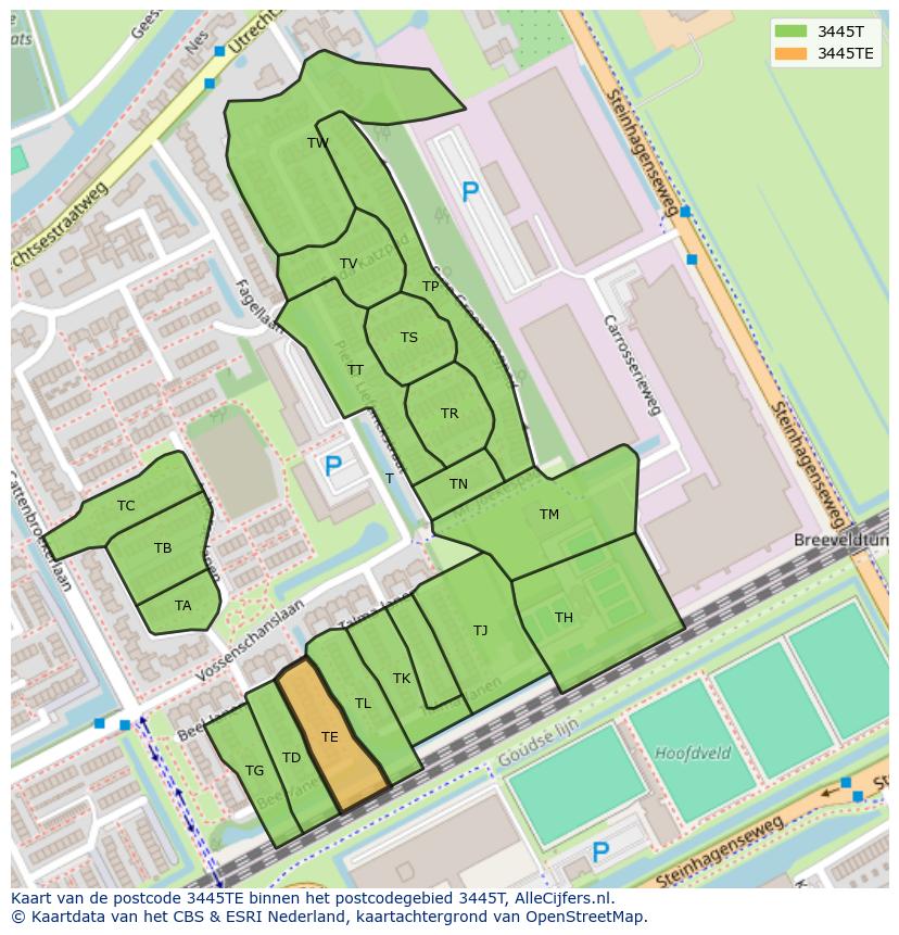 Afbeelding van het postcodegebied 3445 TE op de kaart.
