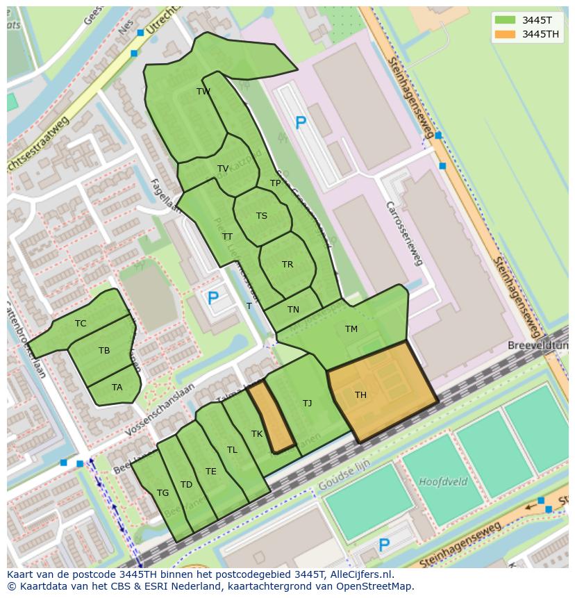 Afbeelding van het postcodegebied 3445 TH op de kaart.
